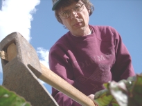 Aaron with hoe